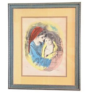 Mother And Child By M. Maurice Signed Lithograph Print #67/250 In Ornate Silver
